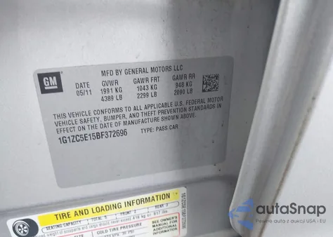 2011 Chevrolet Malibu 1Lt из США, поврежденный, VIN 1G1ZC5E15BF372696